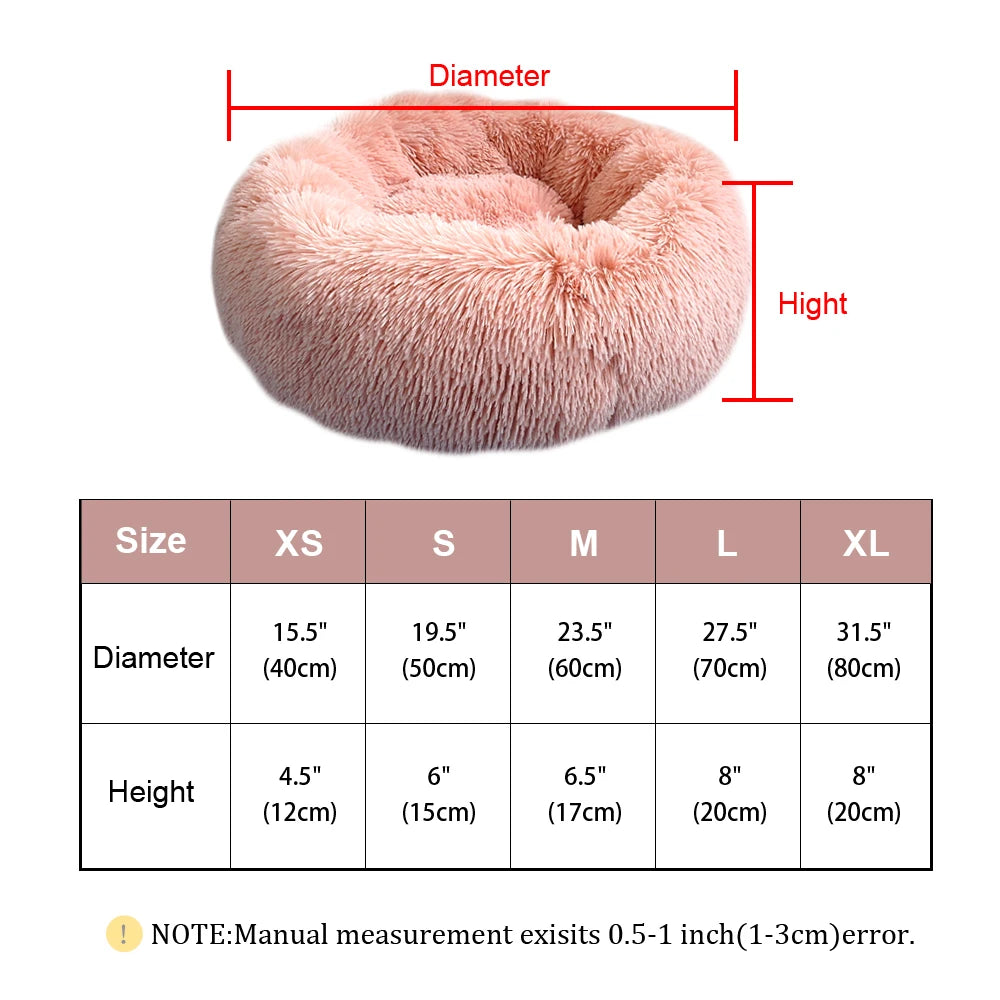 Fluffy Calming Donut Dog Bed – Round Long-Plush Bed for Small, Medium & Large Dogs