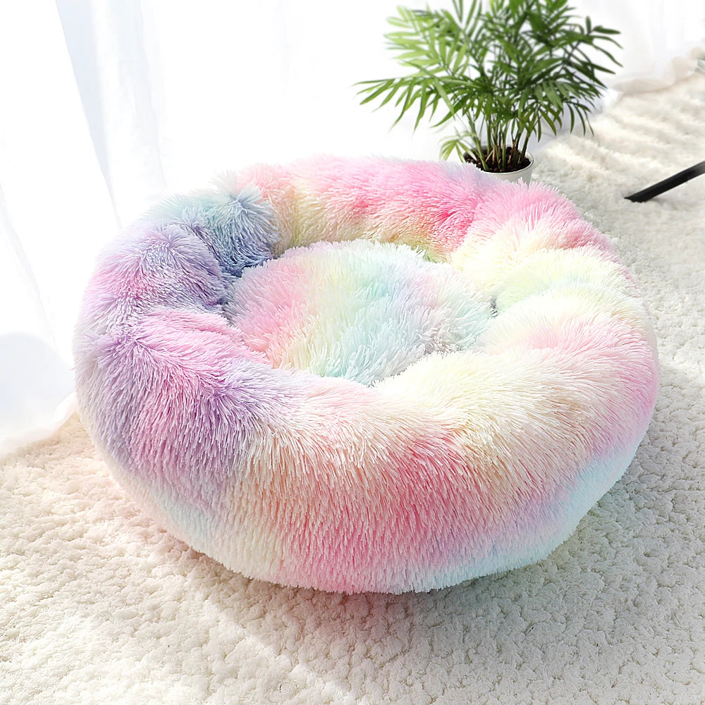 Fluffy Calming Donut Dog Bed – Round Long-Plush Bed for Small, Medium & Large Dogs