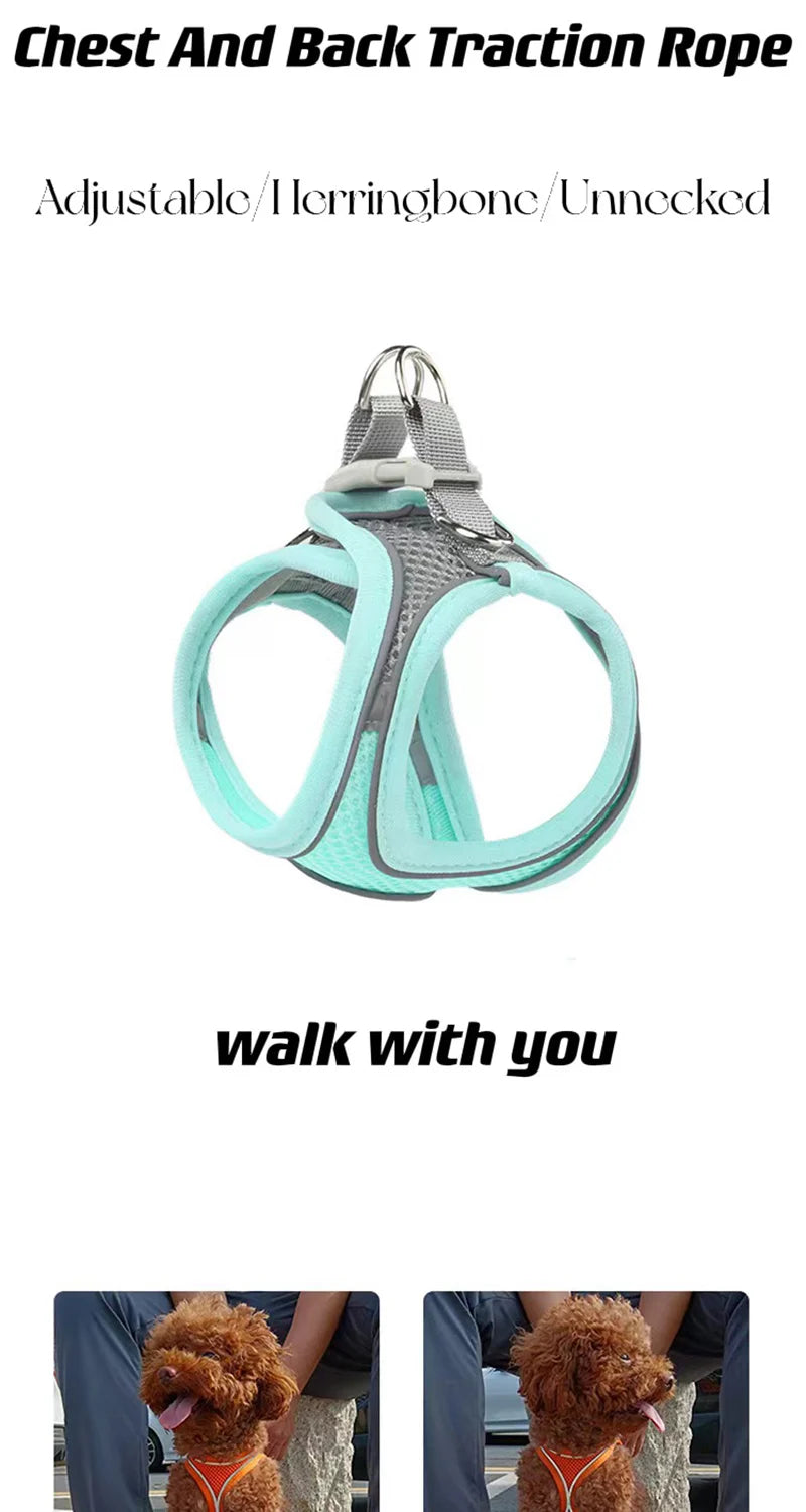 Reflective Mesh Dog Harness – Breathable, No-Pull, Escape-Proof Vest for Small Dogs