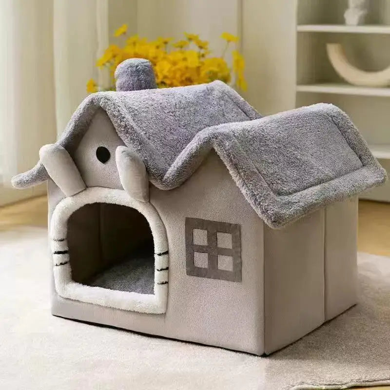 Foldable Warm Dog House – Cosy Enclosed Bed with Waterproof Base for Small Dogs & Cats