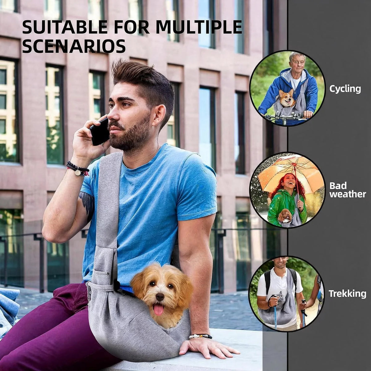 Cotton Dog Sling Bag – Comfortable Crossbody Carrier for Small Dogs (up to 7.5 kg)