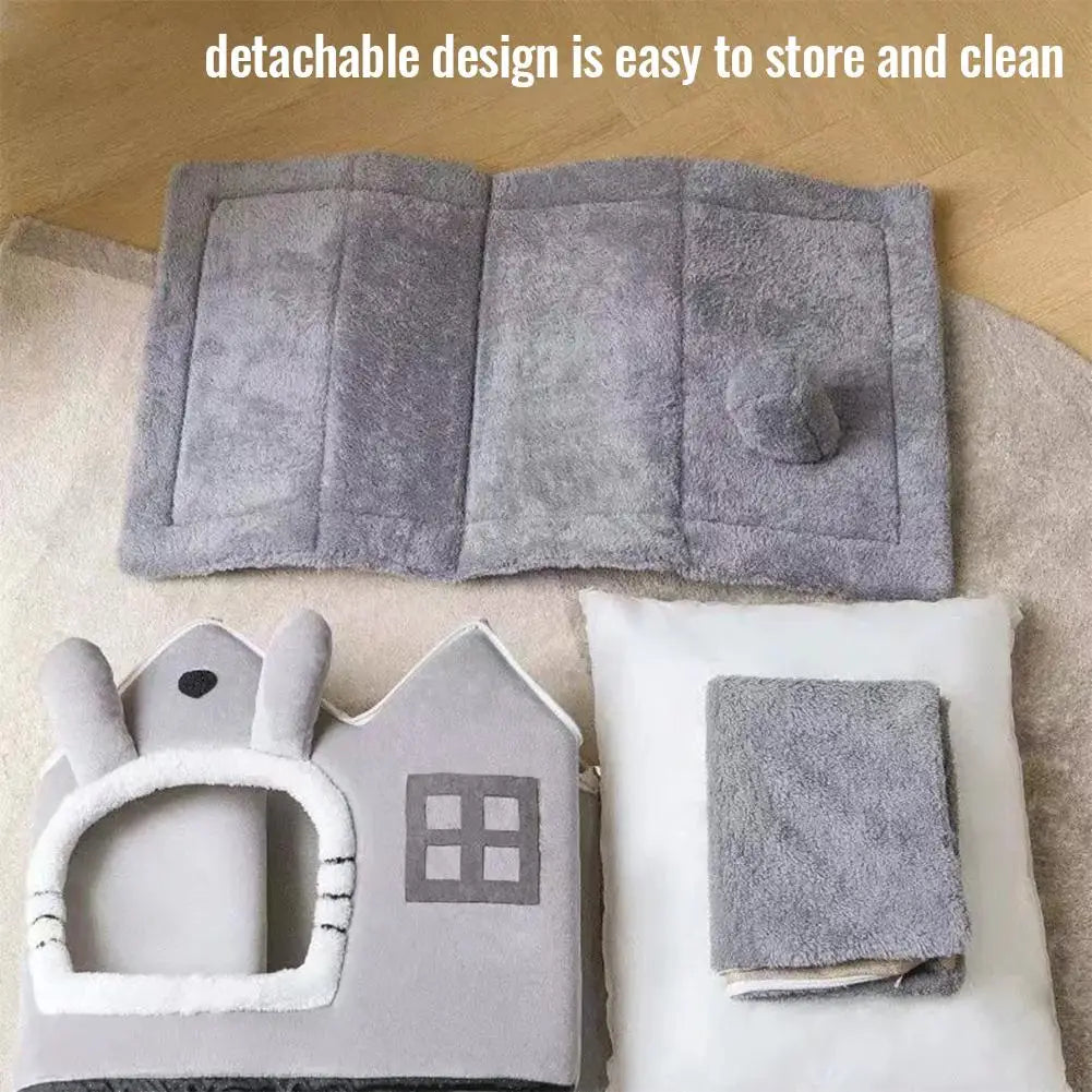 Foldable Warm Dog House – Cosy Enclosed Bed with Waterproof Base for Small Dogs & Cats