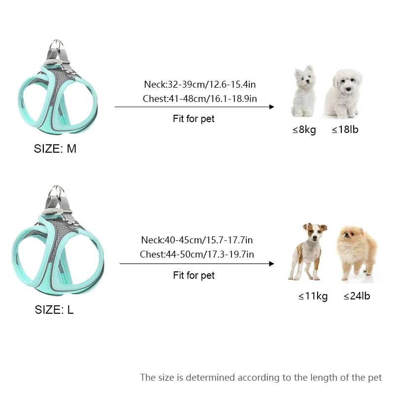Reflective Mesh Dog Harness – Breathable, No-Pull, Escape-Proof Vest for Small Dogs