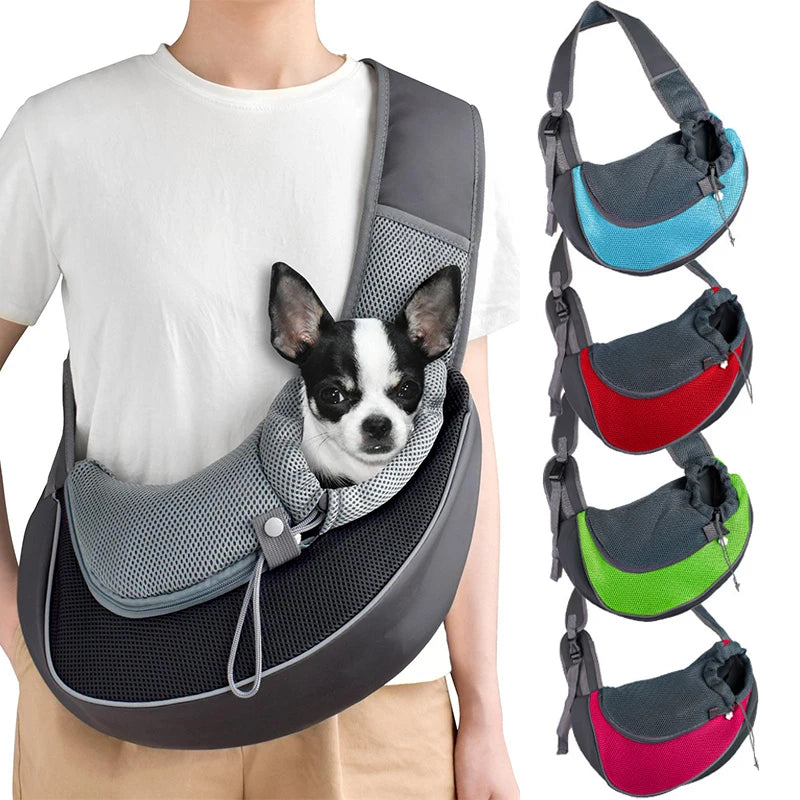 Breathable Mesh Dog Sling Carrier – Crossbody Pet Bag for Small Dogs