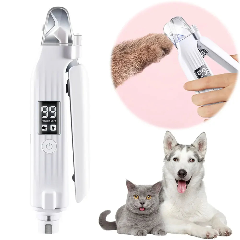 2-in-1 Dog Nail Grinder & Clipper – Rechargeable, Quiet, with LED Light