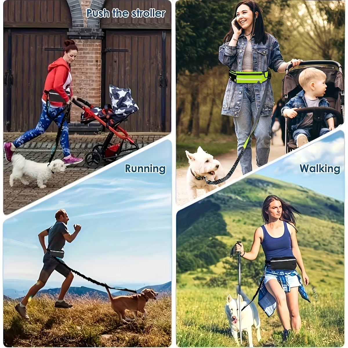 Hands-Free Bungee Dog Leash with Zip Waist Bag – For Running, Jogging & Walking