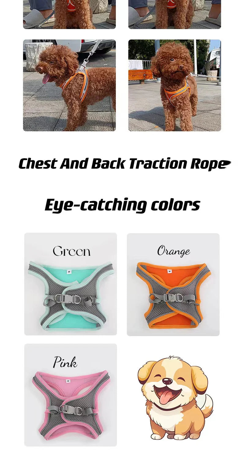 Reflective Mesh Dog Harness – Breathable, No-Pull, Escape-Proof Vest for Small Dogs