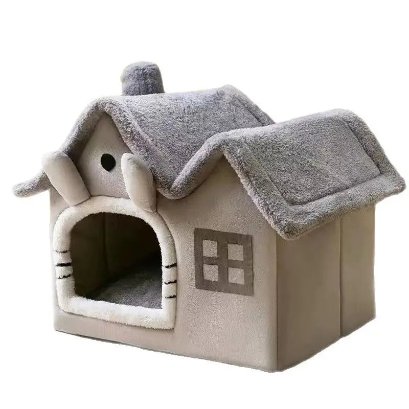 Foldable Warm Dog House – Cosy Enclosed Bed with Waterproof Base for Small Dogs & Cats