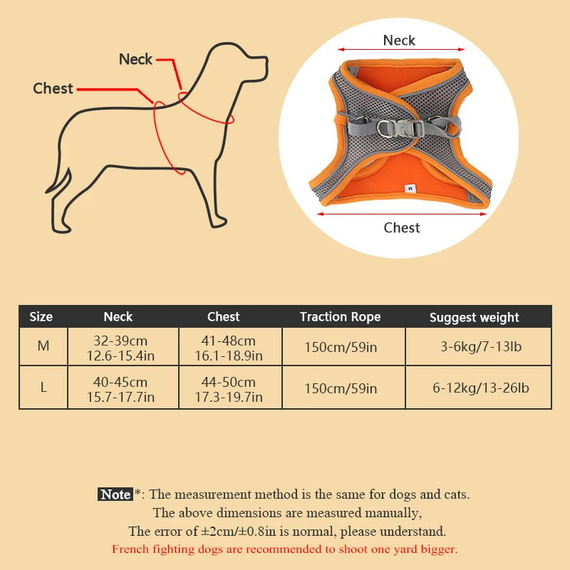 Reflective Mesh Dog Harness – Breathable, No-Pull, Escape-Proof Vest for Small Dogs