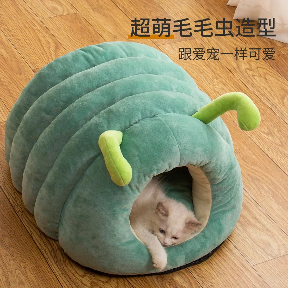 Semi-Enclosed Cosy Pet Cave Bed – Warm Cotton Nest for Small Dogs & Cats