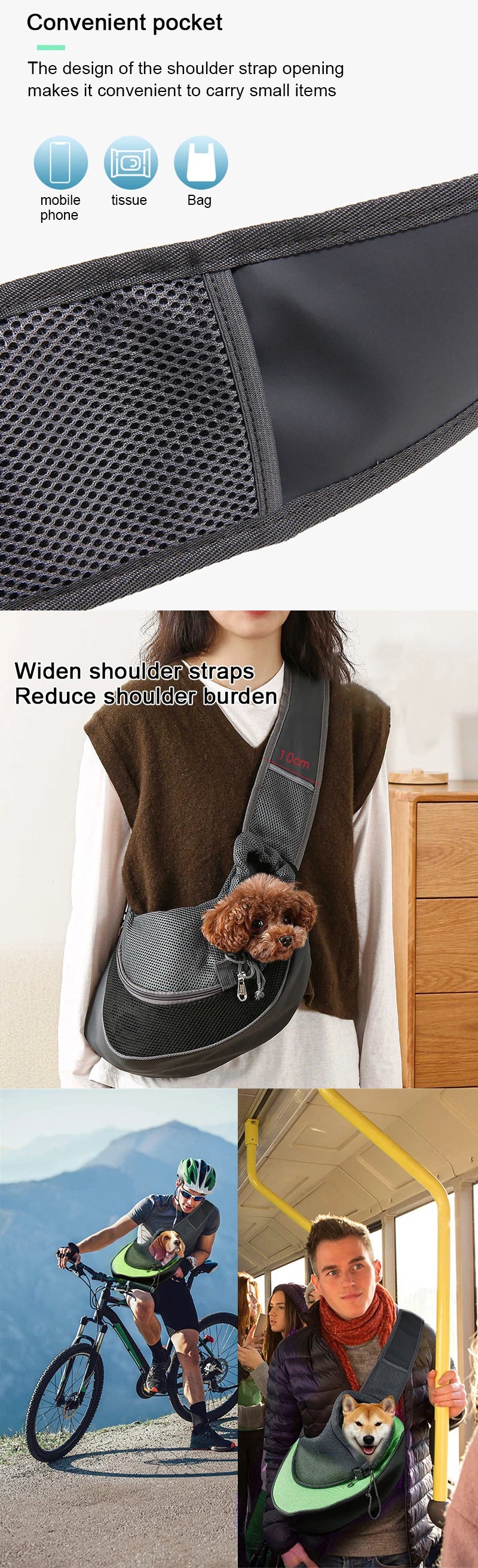 Breathable Mesh Dog Sling Carrier – Crossbody Pet Bag for Small Dogs