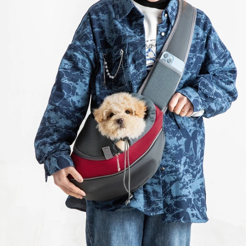 Breathable Mesh Dog Sling Carrier – Crossbody Pet Bag for Small Dogs