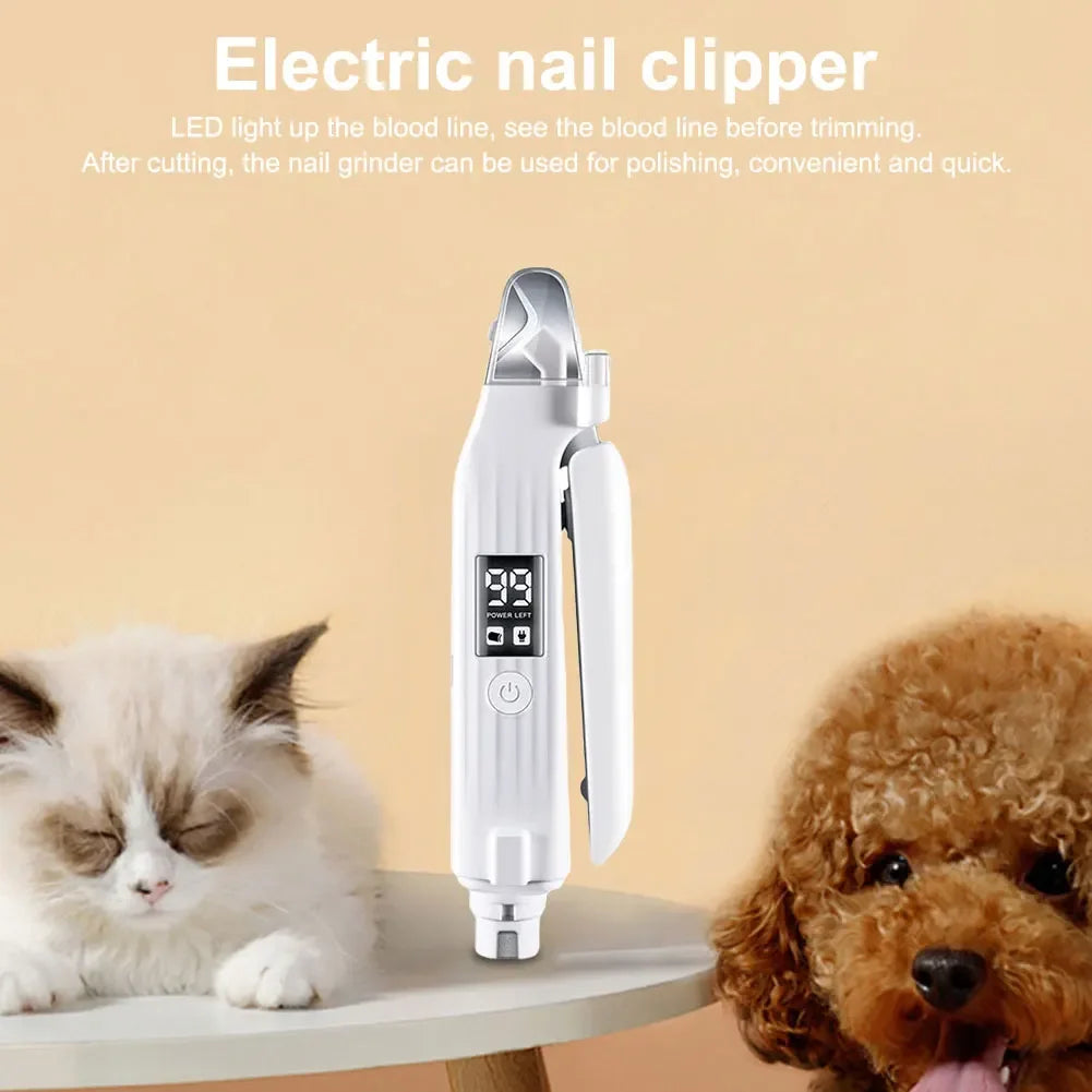 2-in-1 Dog Nail Grinder & Clipper – Rechargeable, Quiet, with LED Light