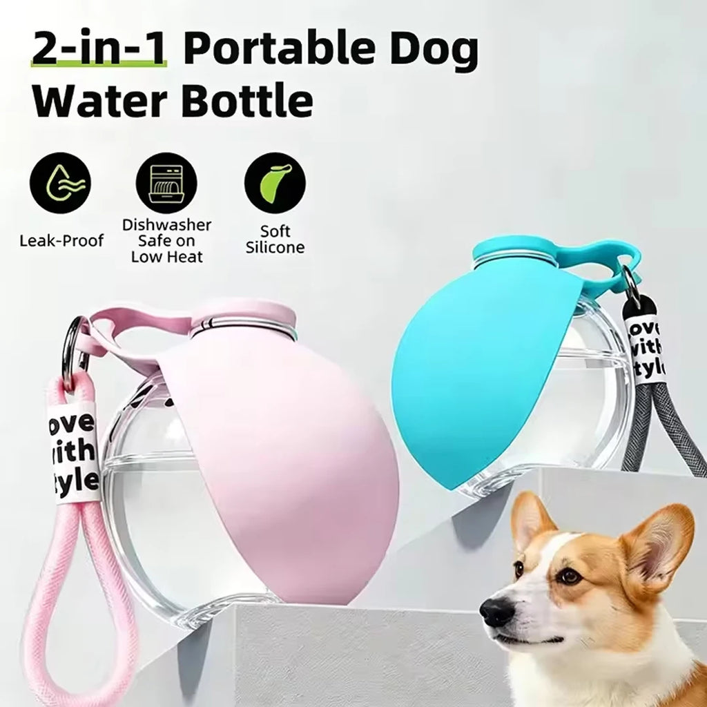 2-in-1 Portable Dog Water Bottle with Bowl – Leak-Proof, No-Spill for Walks & Hikes