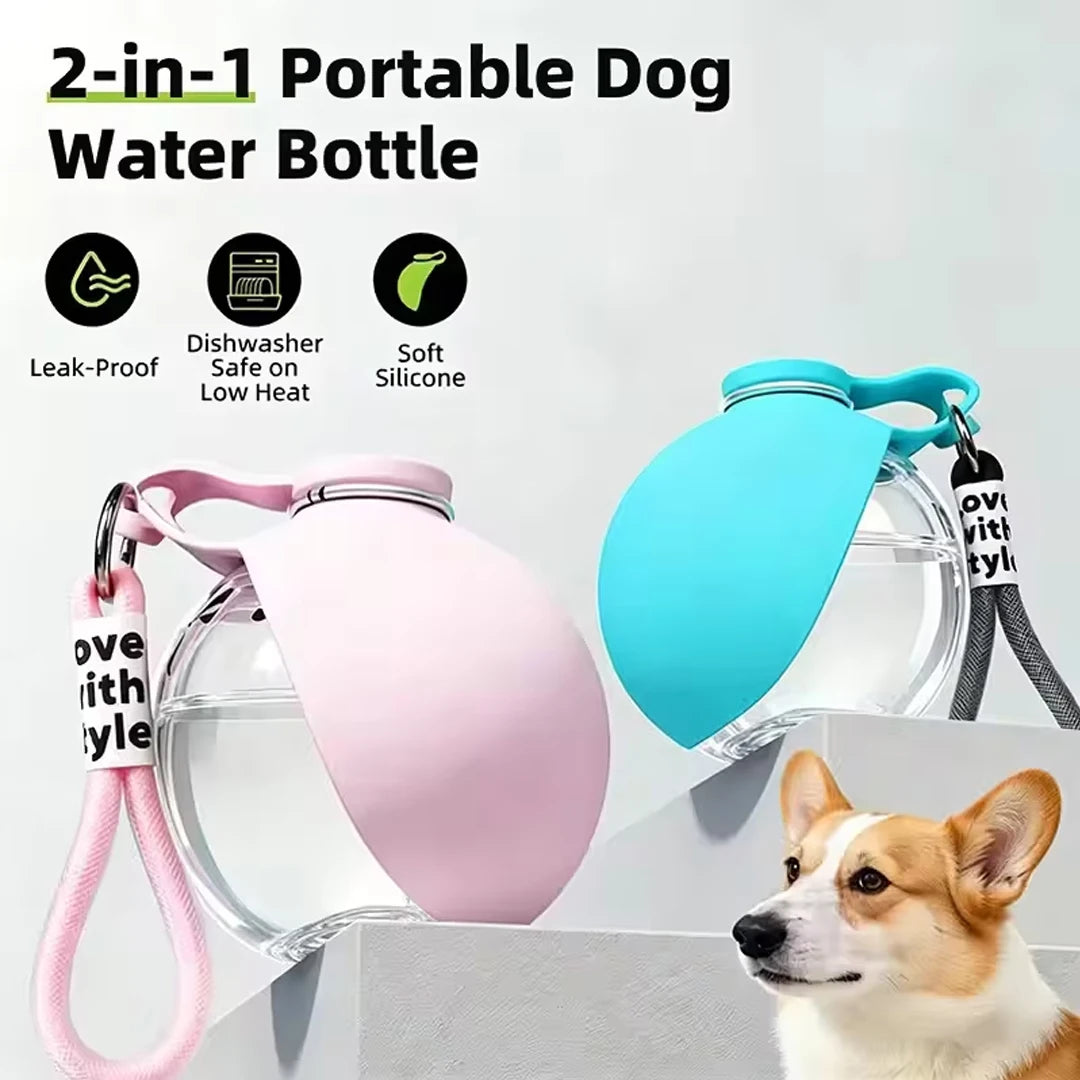 2-in-1 Portable Dog Water Bottle with Bowl – Leak-Proof, No-Spill for Walks & Hikes