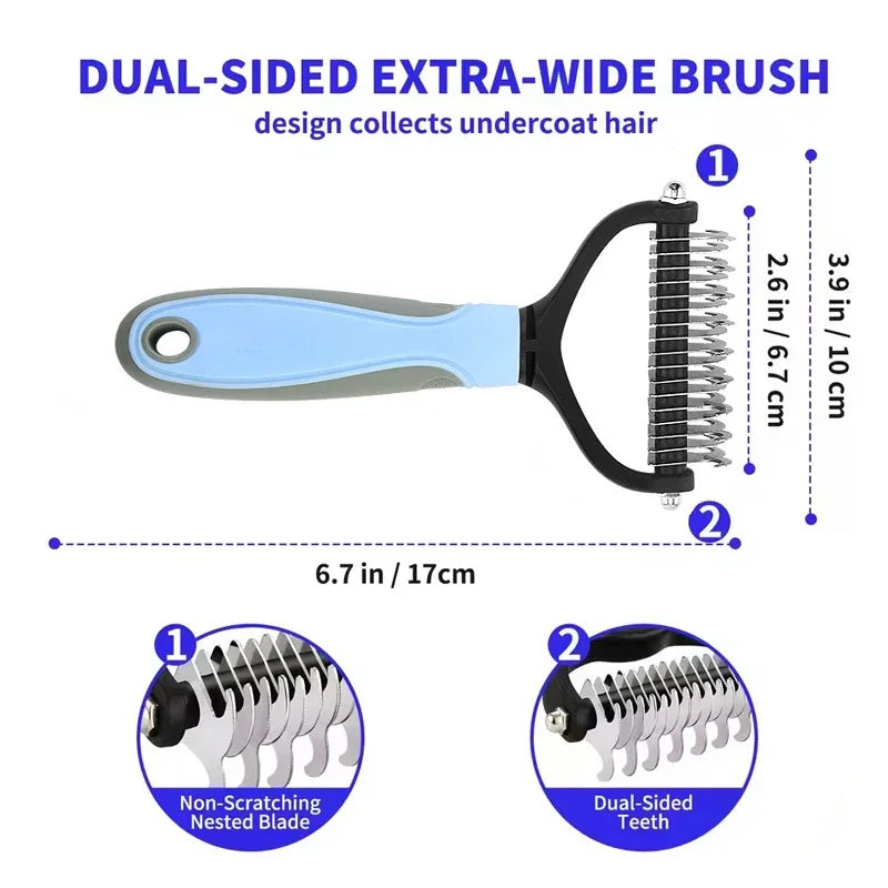 Stainless Steel Dog Deshedding Brush – Undercoat Rake & Knot Remover