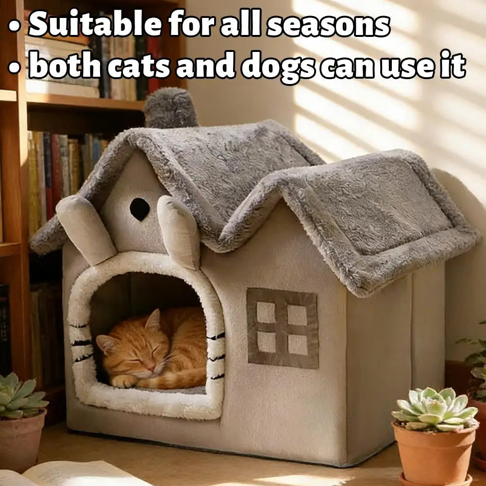 Foldable Warm Dog House – Cosy Enclosed Bed with Waterproof Base for Small Dogs & Cats