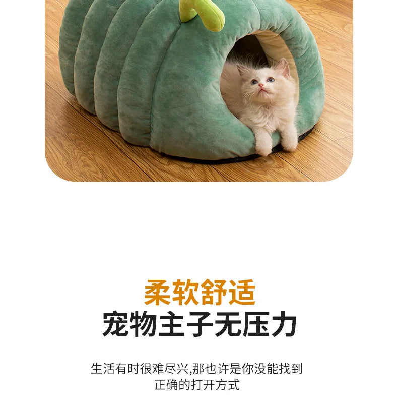 Semi-Enclosed Cosy Pet Cave Bed – Warm Cotton Nest for Small Dogs & Cats