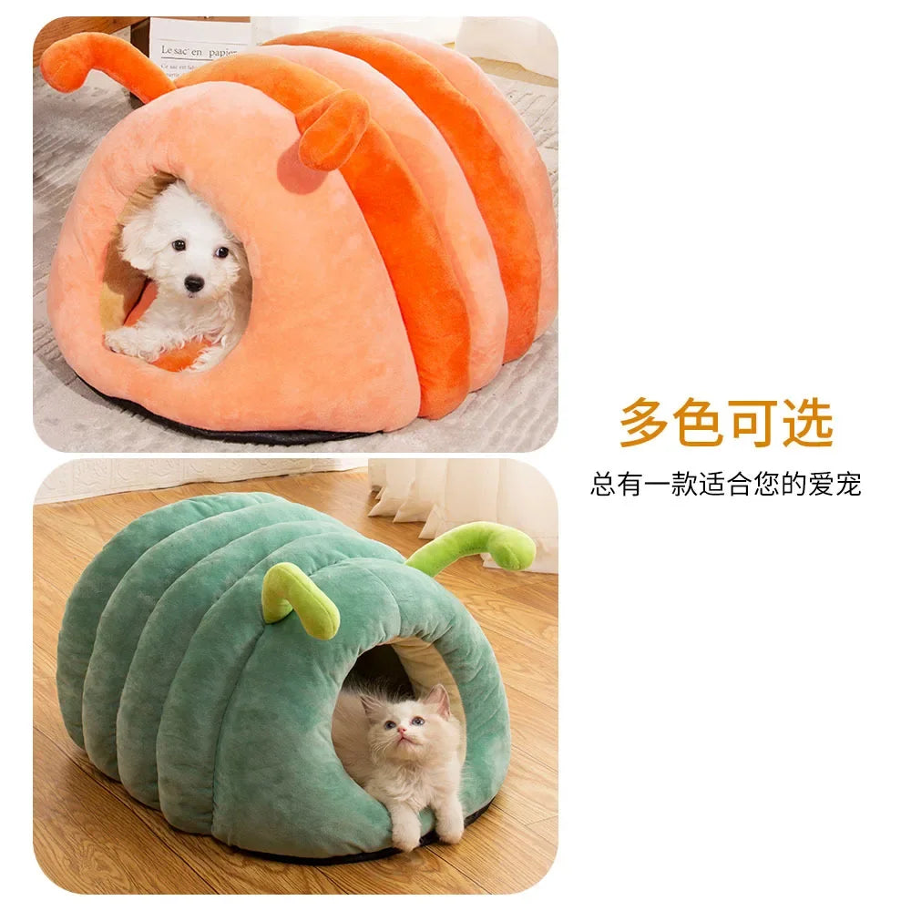Semi-Enclosed Cosy Pet Cave Bed – Warm Cotton Nest for Small Dogs & Cats