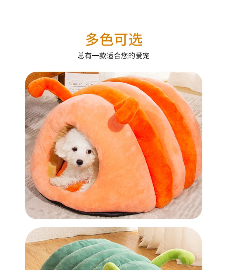 Semi-Enclosed Cosy Pet Cave Bed – Warm Cotton Nest for Small Dogs & Cats