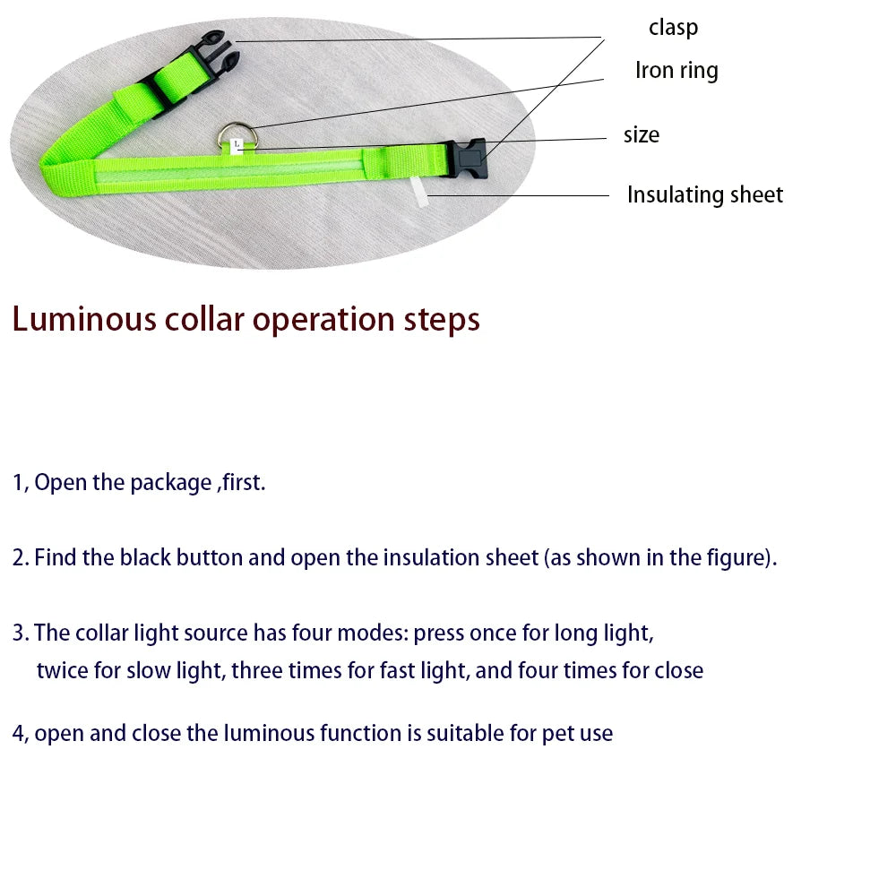 LED Light-Up Dog Collar – Glow-in-the-Dark Safety Collar for Night Walks