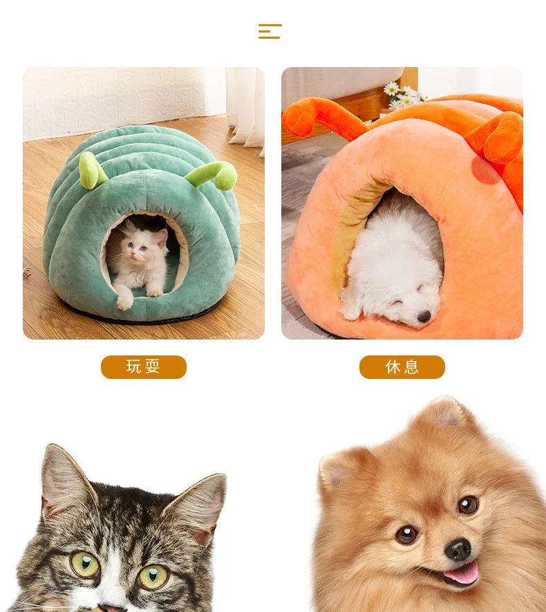 Semi-Enclosed Cosy Pet Cave Bed – Warm Cotton Nest for Small Dogs & Cats