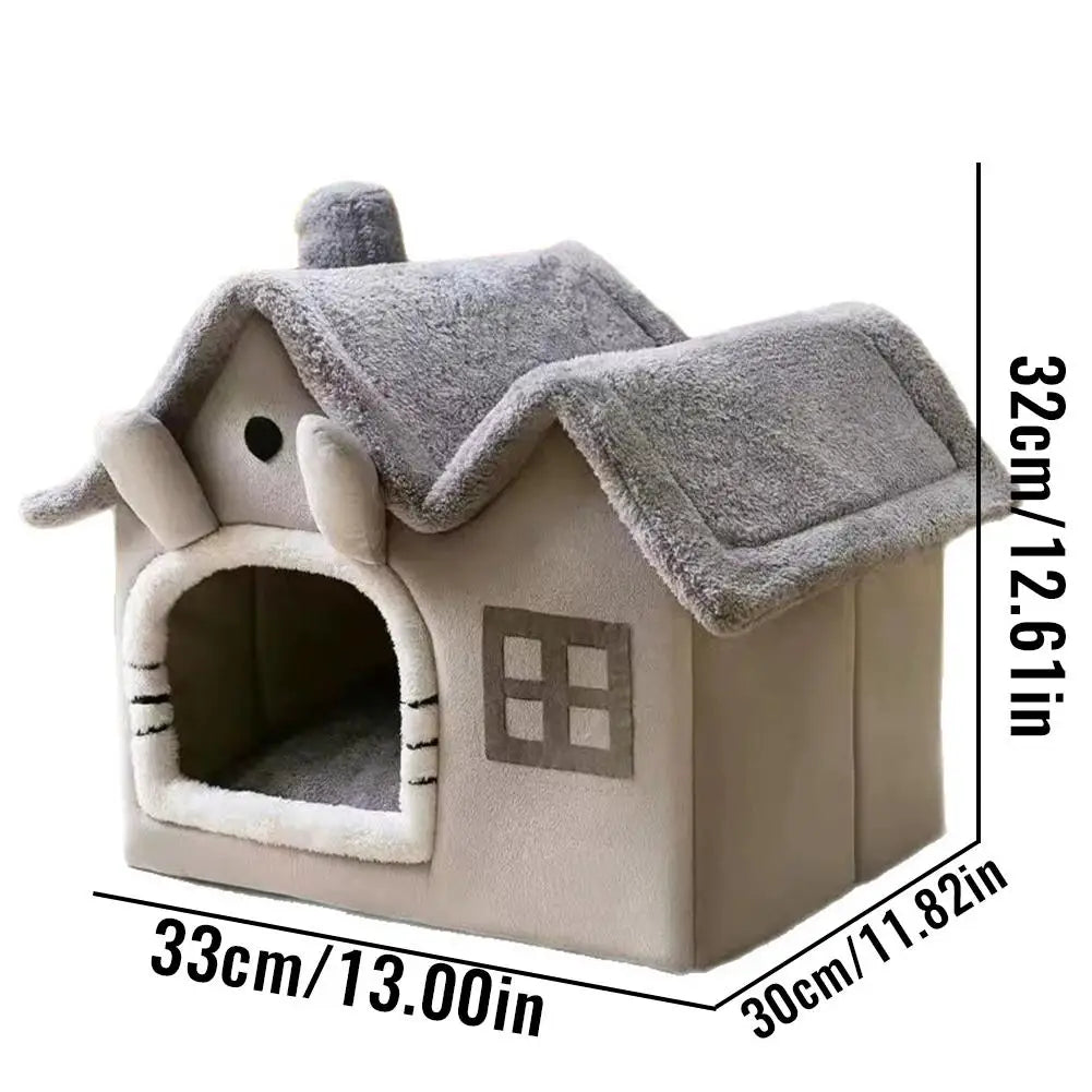 Foldable Warm Dog House – Cosy Enclosed Bed with Waterproof Base for Small Dogs & Cats