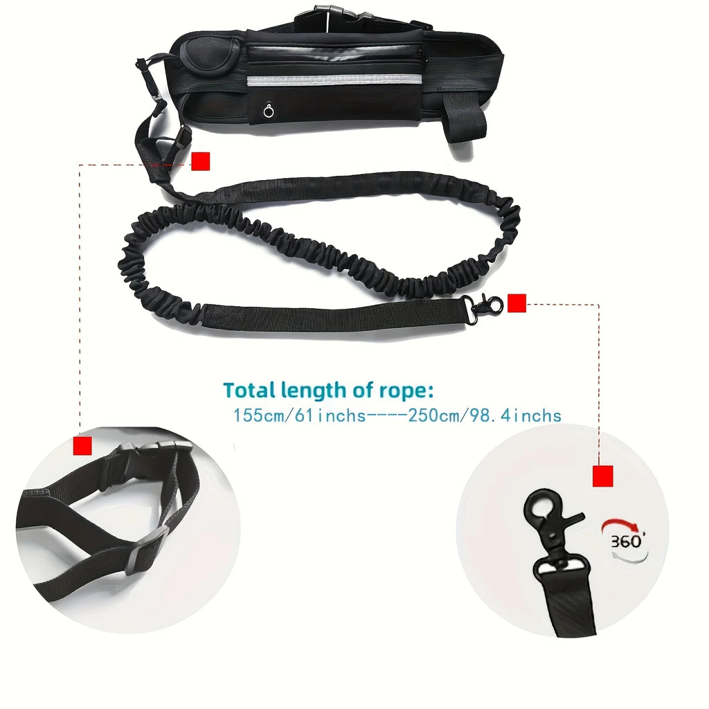 Hands-Free Bungee Dog Leash with Zip Waist Bag – For Running, Jogging & Walking