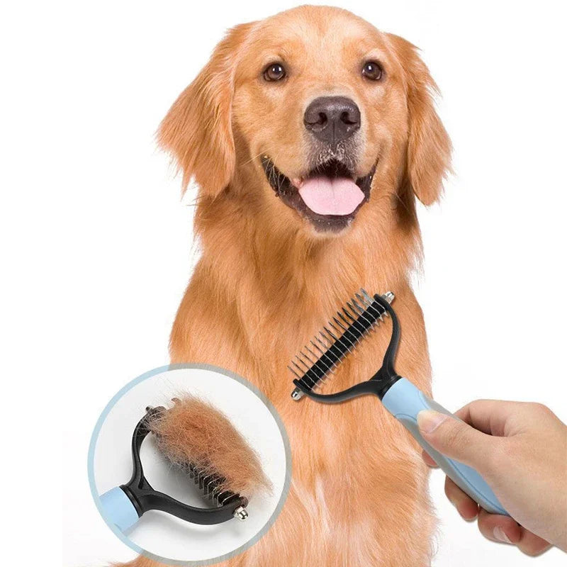 Stainless Steel Dog Deshedding Brush – Undercoat Rake & Knot Remover