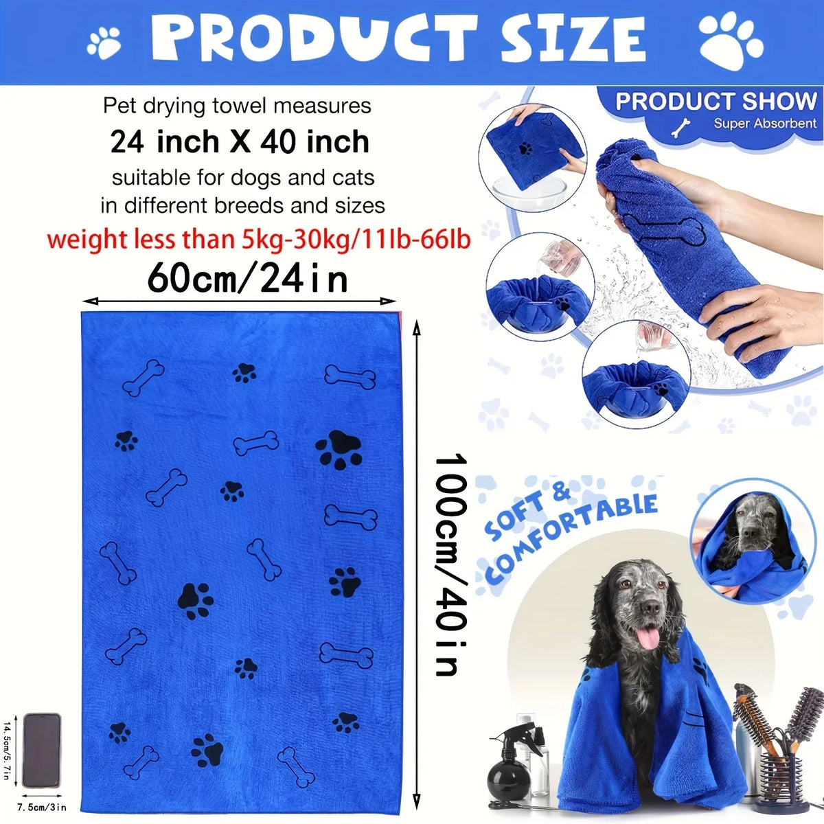 Quick-Drying Microfiber Dog Towel – Super-Absorbent Bath Towel (1, 2 or 4 Pack)