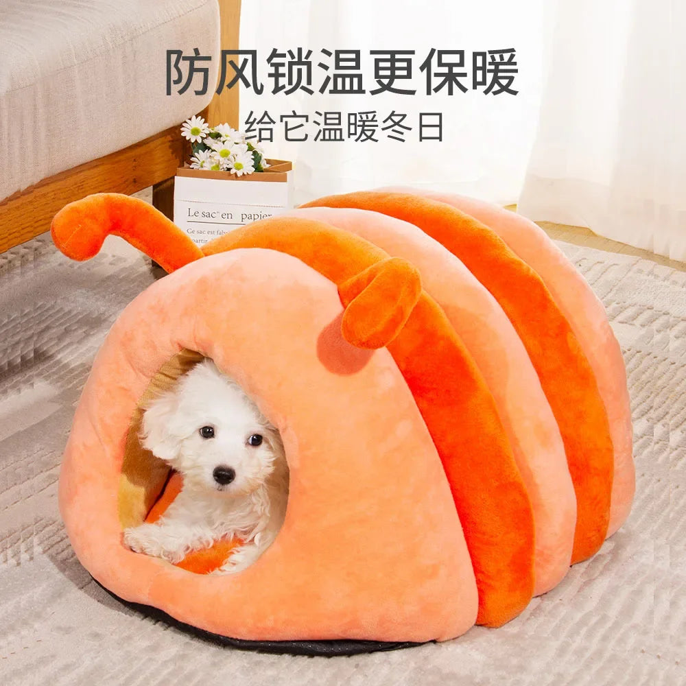 Semi-Enclosed Cosy Pet Cave Bed – Warm Cotton Nest for Small Dogs & Cats