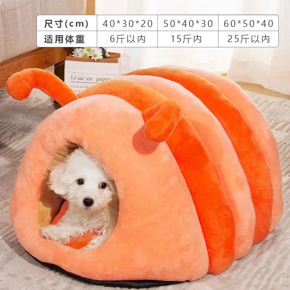 Semi-Enclosed Cosy Pet Cave Bed – Warm Cotton Nest for Small Dogs & Cats