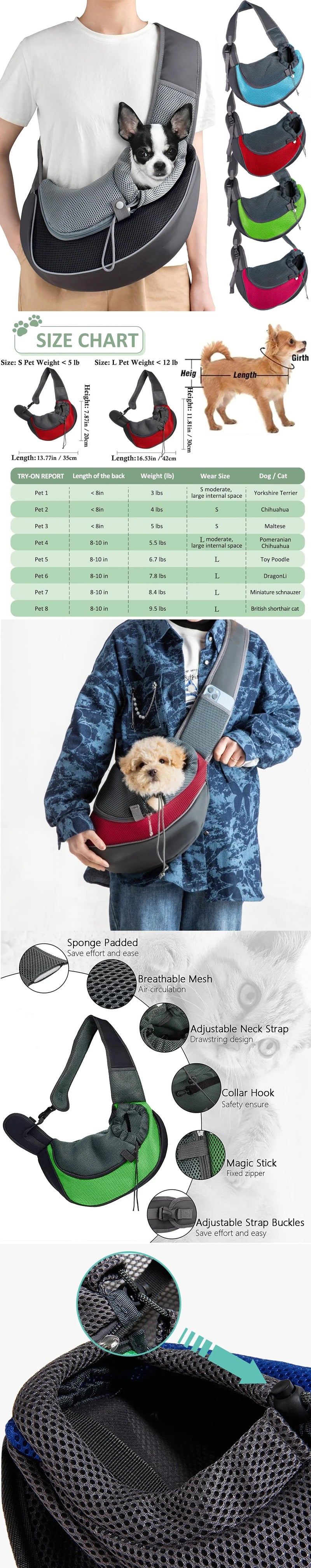 Breathable Mesh Dog Sling Carrier – Crossbody Pet Bag for Small Dogs