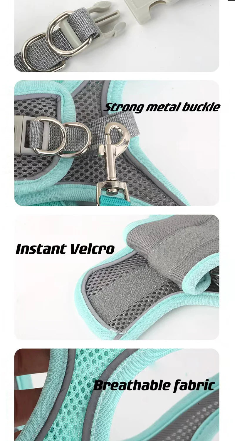 Reflective Mesh Dog Harness – Breathable, No-Pull, Escape-Proof Vest for Small Dogs