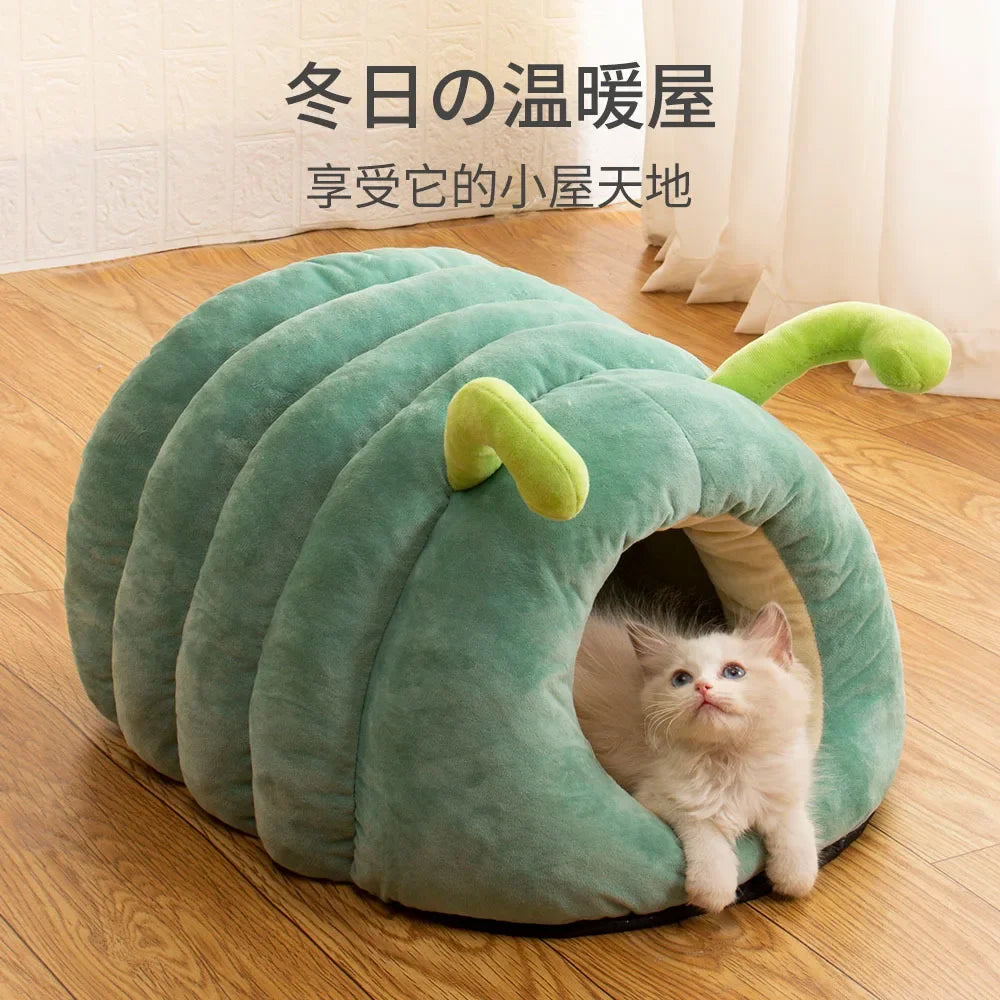 Semi-Enclosed Cosy Pet Cave Bed – Warm Cotton Nest for Small Dogs & Cats