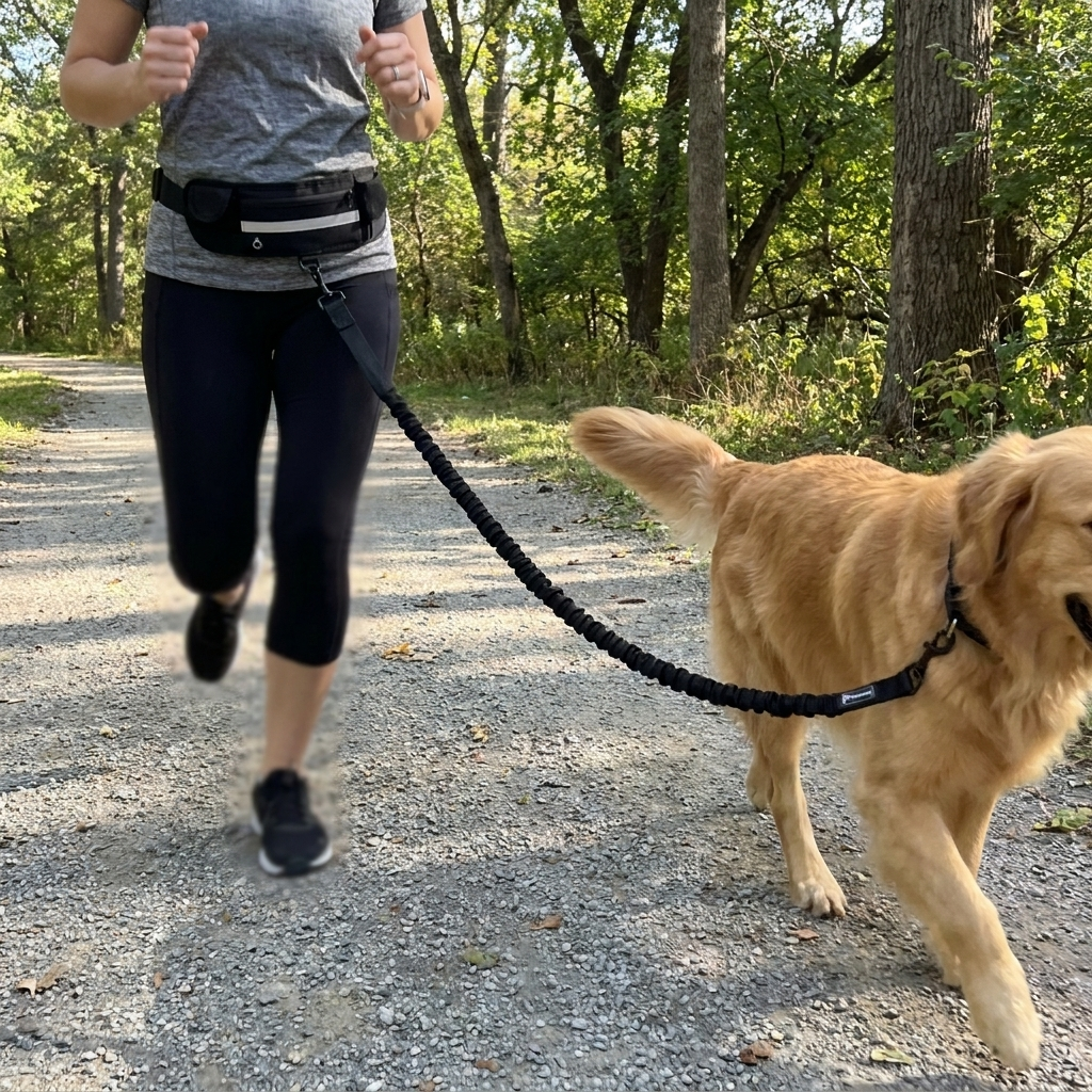 Jogging with a hands-free bungee dog leash